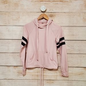 No Boundaries Cropped Long Sleeve Jersey Hoodie Top Pink Small